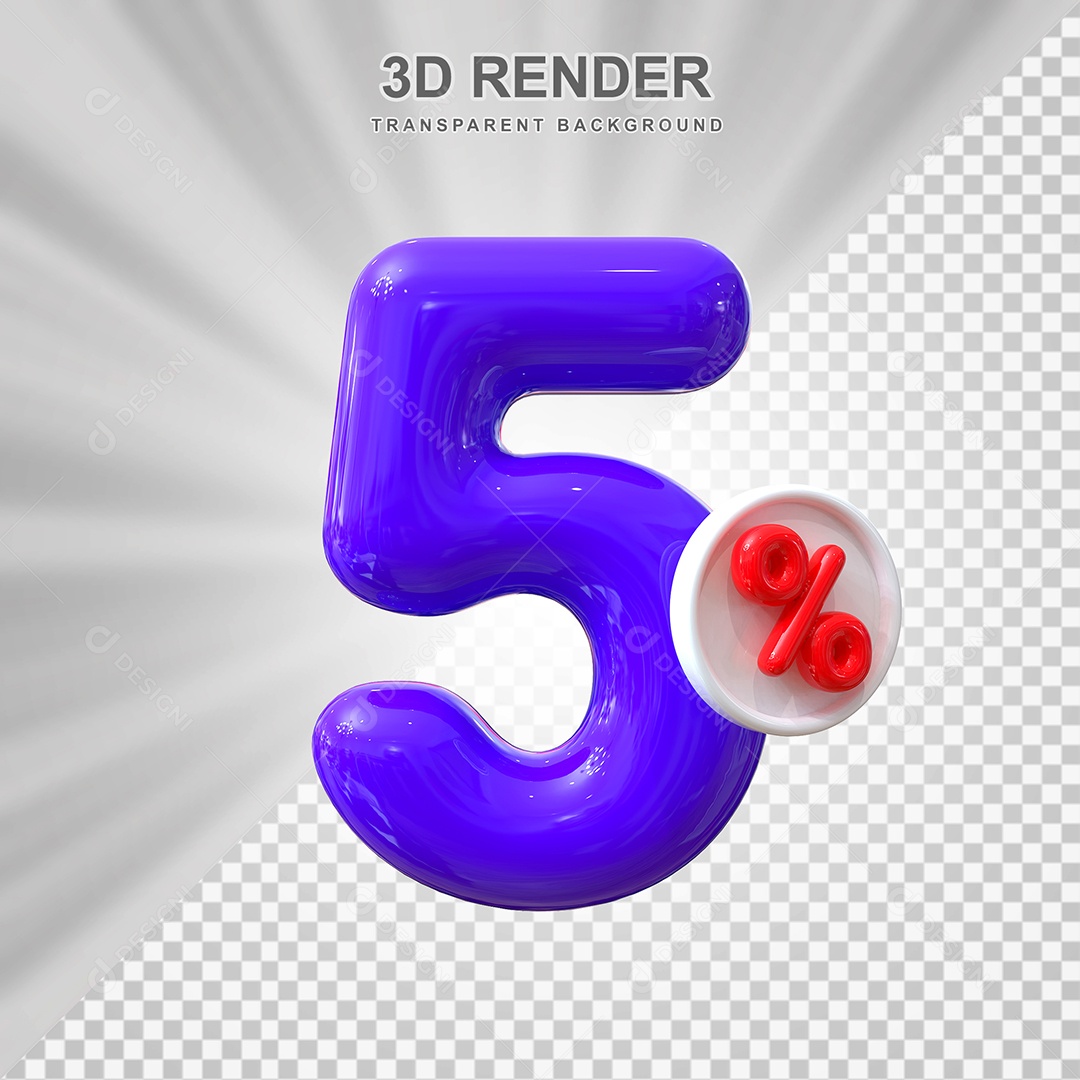 Número de Desconto 5% Elemento 3D Roxo para Composição PSD