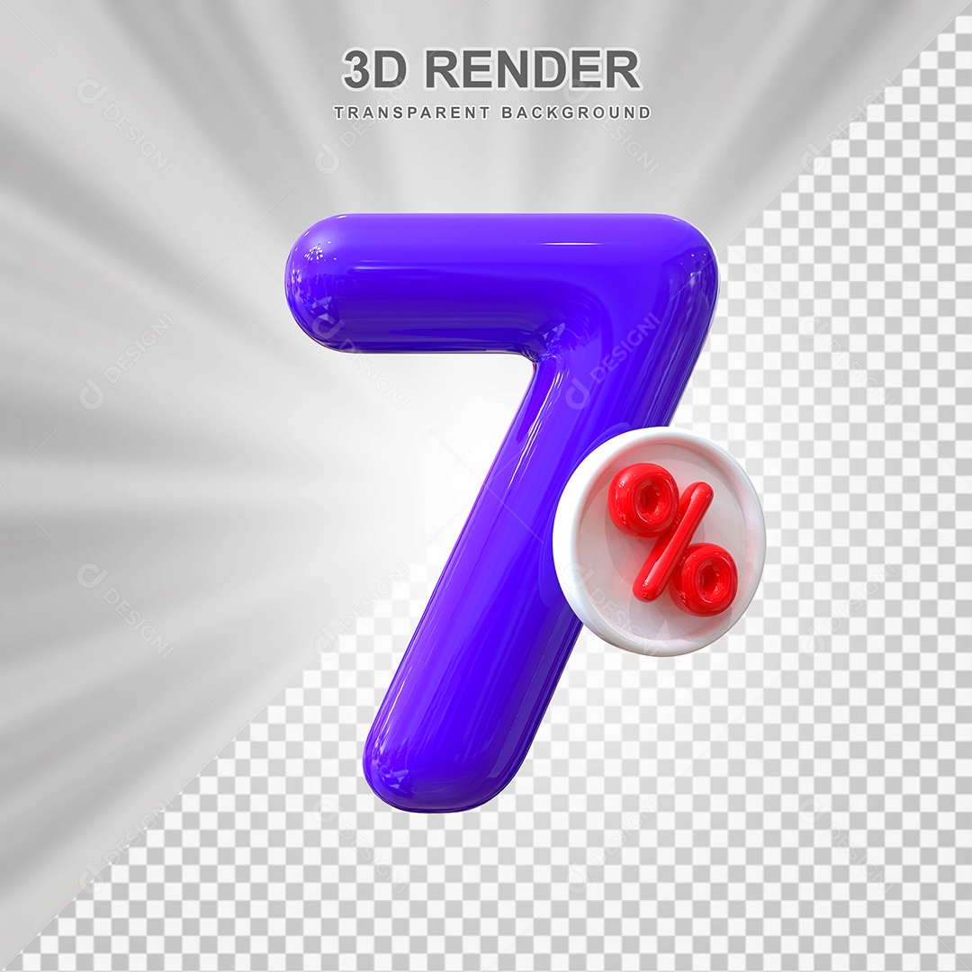 Número de Desconto 7% Elemento 3D Roxo para Composição PSD