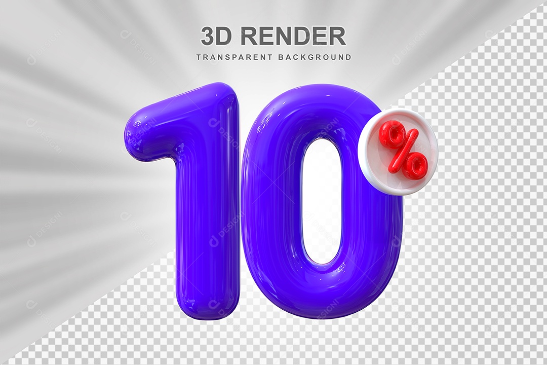 Número de Desconto 10% Elemento 3D Roxo para Composição PSD