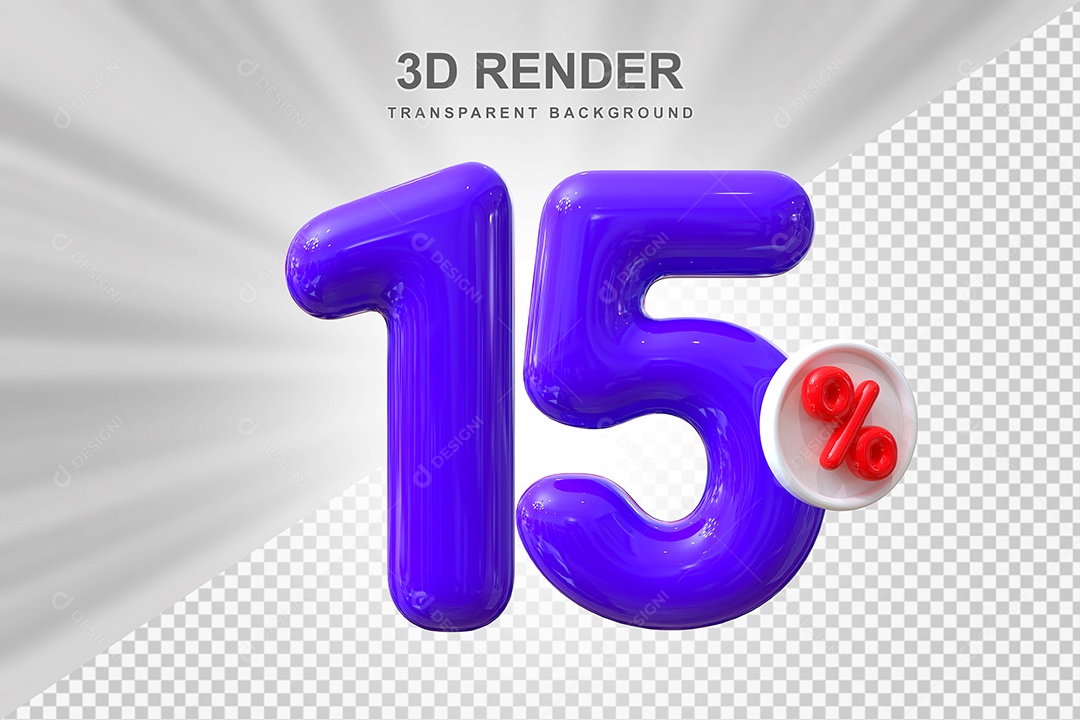 Número de Desconto 15% Elemento 3D Roxo para Composição PSD