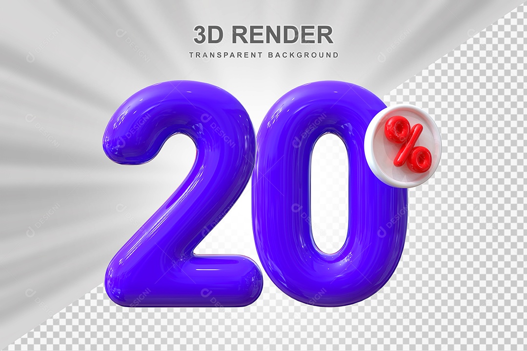Número de Desconto 20% Elemento 3D Roxo para Composição PSD