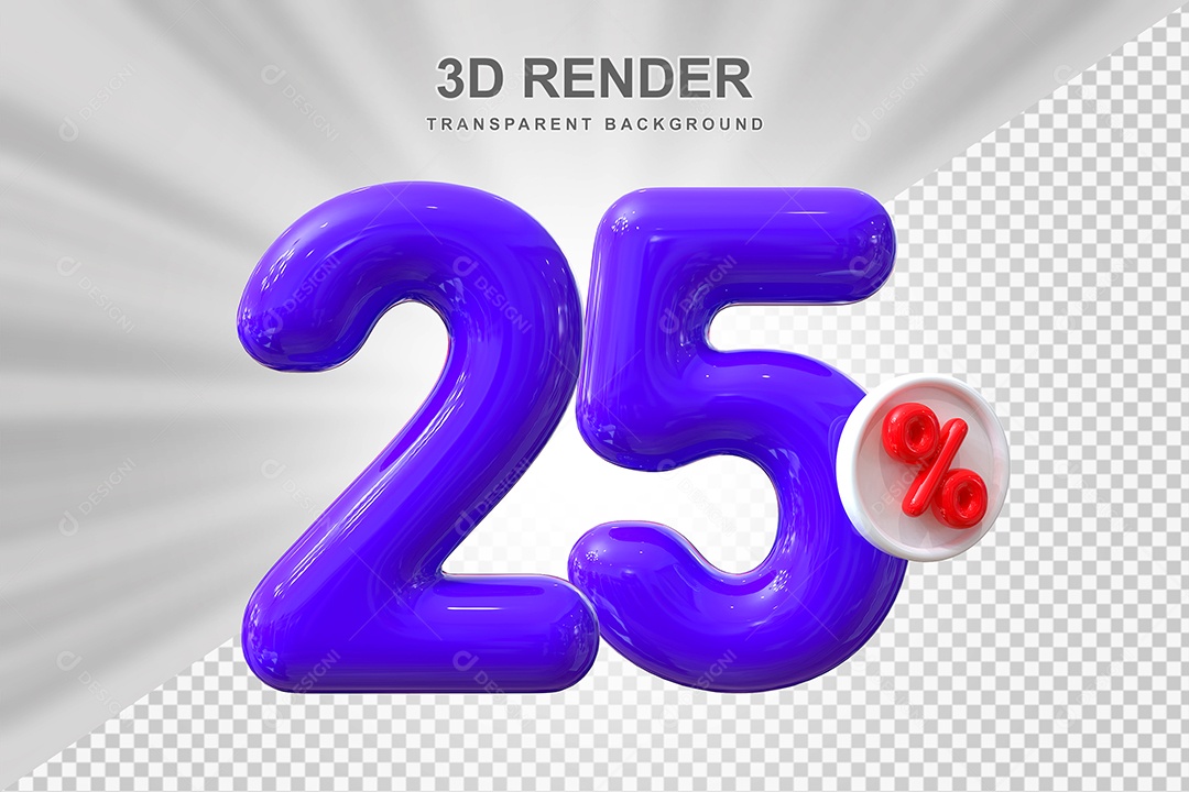 Número de Desconto 25% Elemento 3D Roxo para Composição PSD