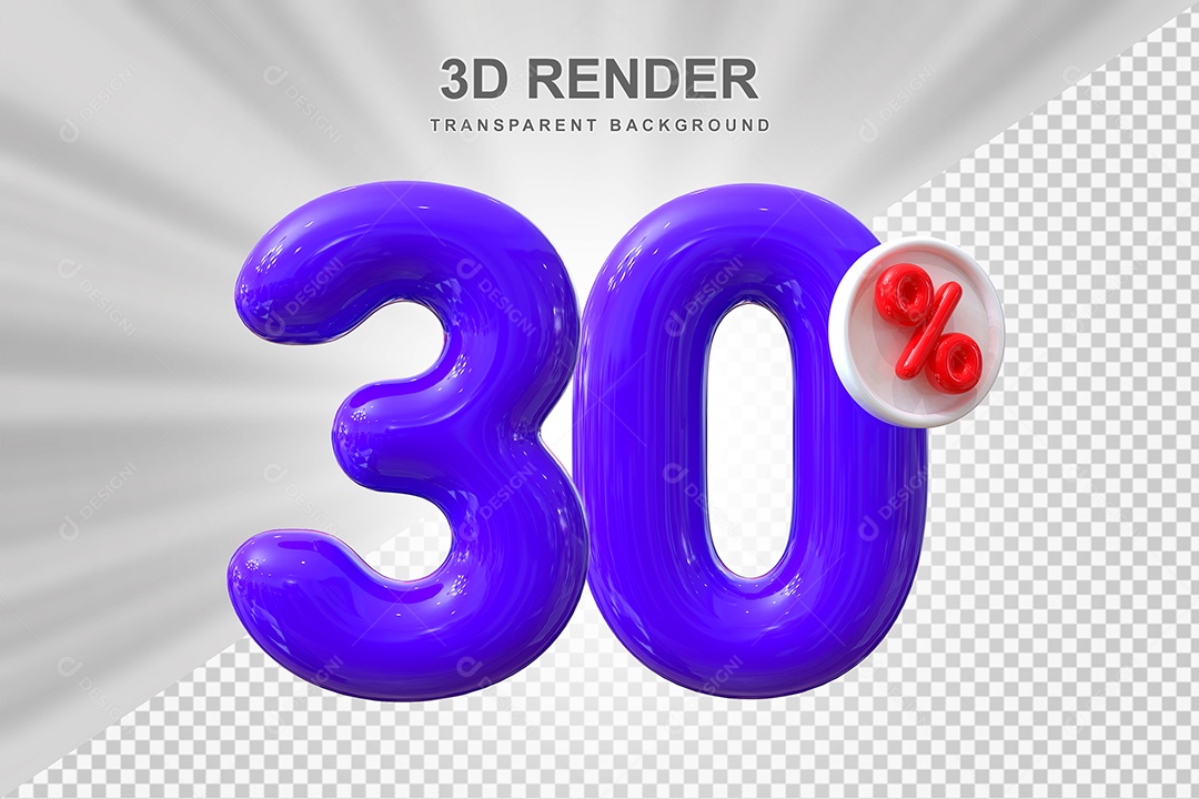 Número de Desconto 30% Elemento 3D Roxo para Composição PSD