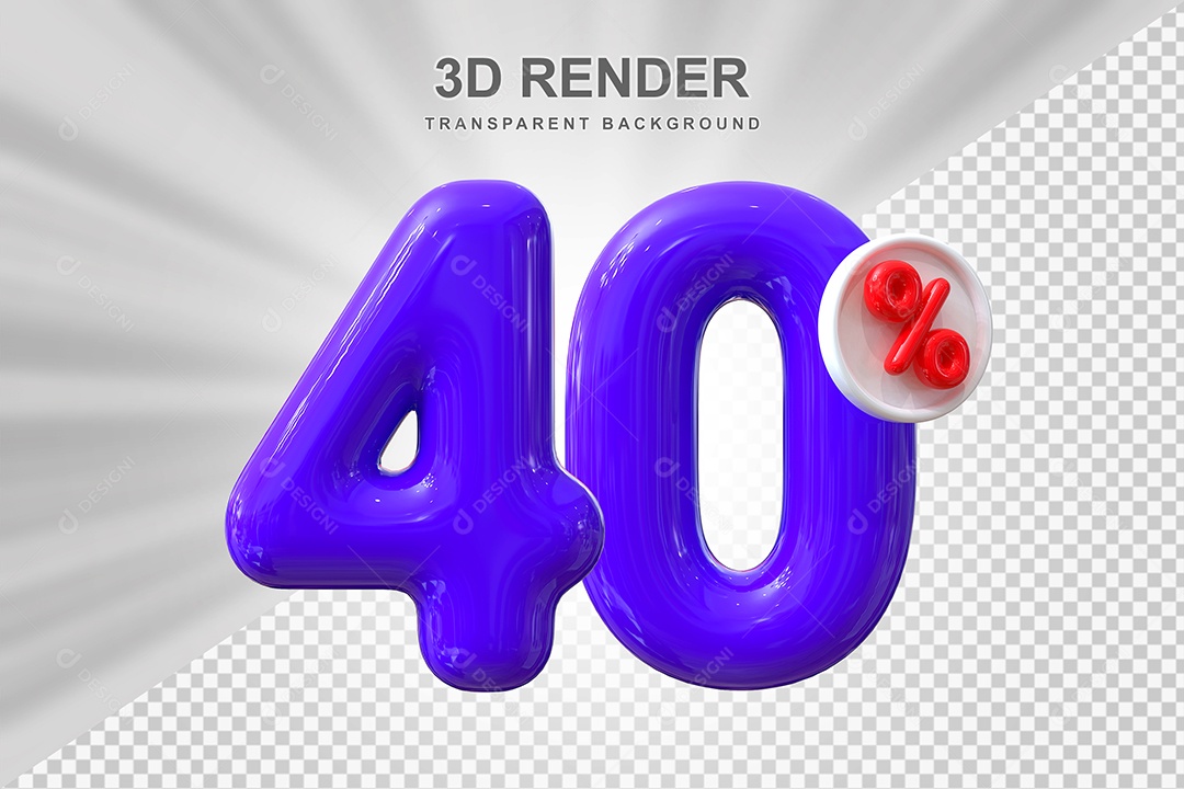 Número de Desconto 40% Elemento 3D Roxo para Composição PSD