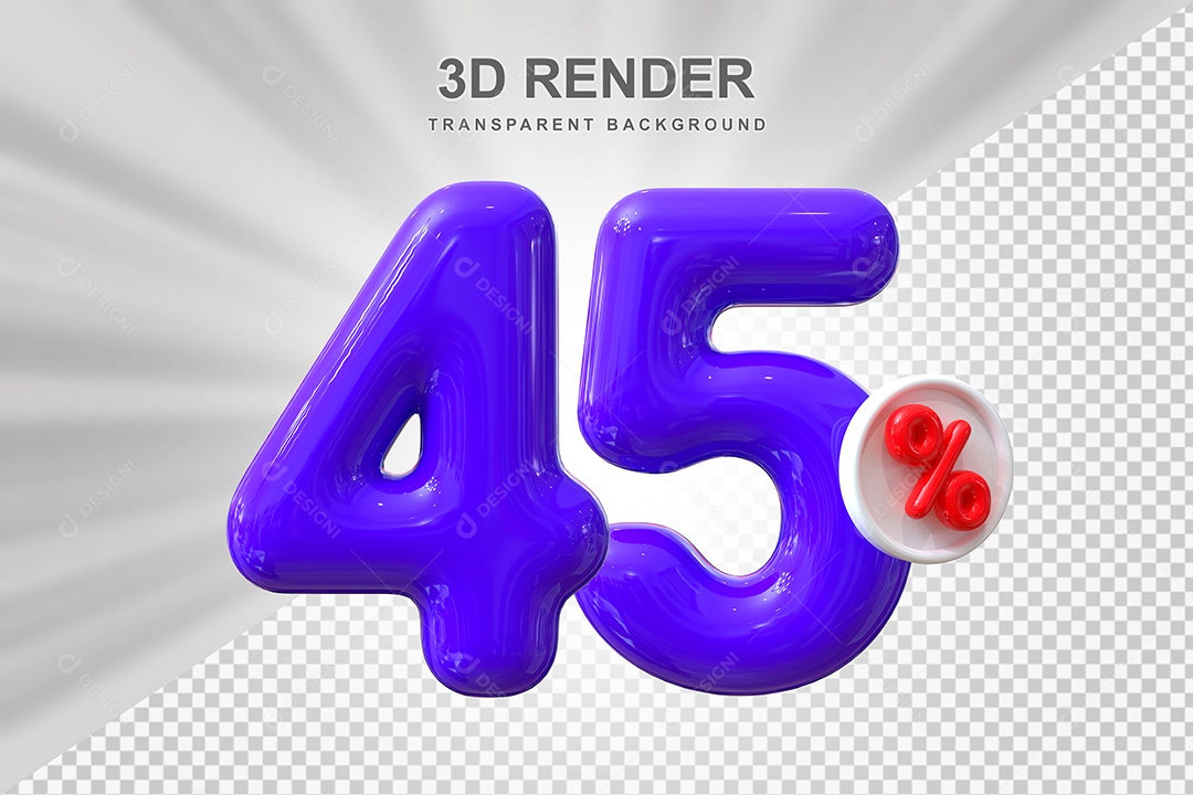 Número de Desconto 45% Elemento 3D Roxo para Composição PSD