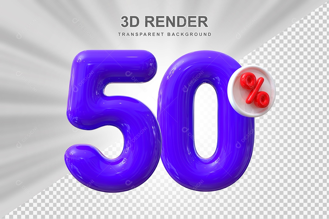 Número de Desconto 50% Elemento 3D Roxo para Composição PSD