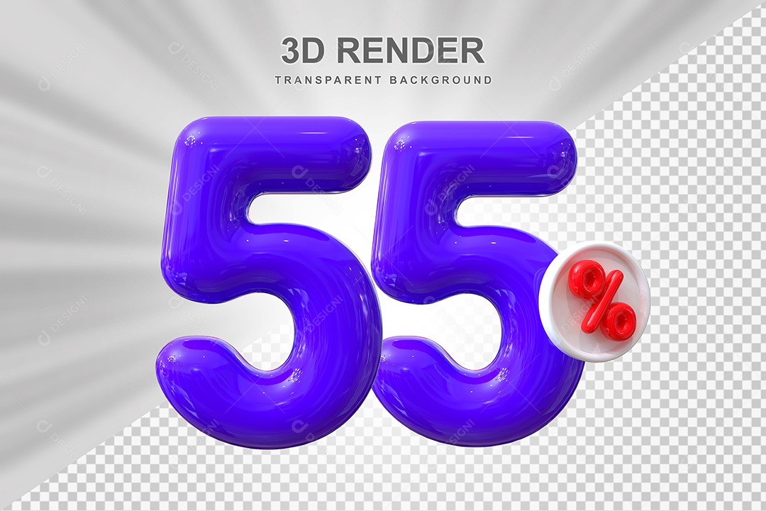 Número de Desconto 55% Elemento 3D Roxo para Composição PSD