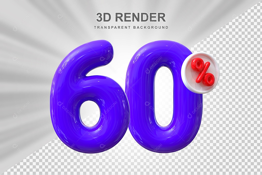 Número de Desconto 60% Elemento 3D Roxo para Composição PSD