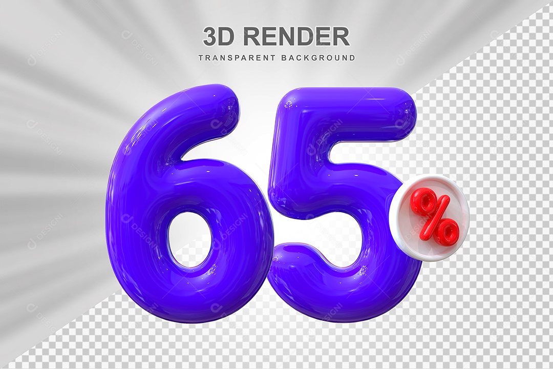 Número de Desconto 65% Elemento 3D Roxo para Composição PSD