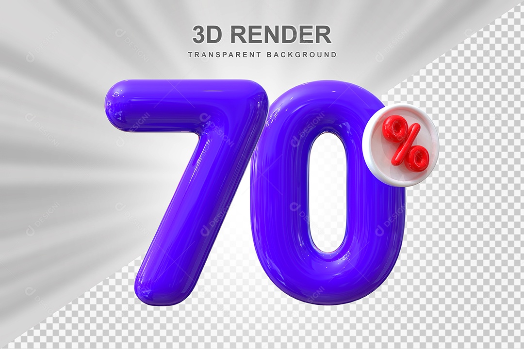 Número de Desconto 70% Elemento 3D Roxo para Composição PSD