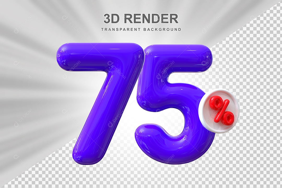 Número de Desconto 75% Elemento 3D Roxo para Composição PSD