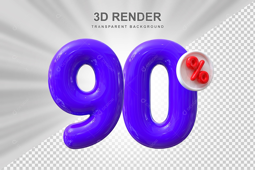Número de Desconto 90% Elemento 3D Roxo para Composição PSD