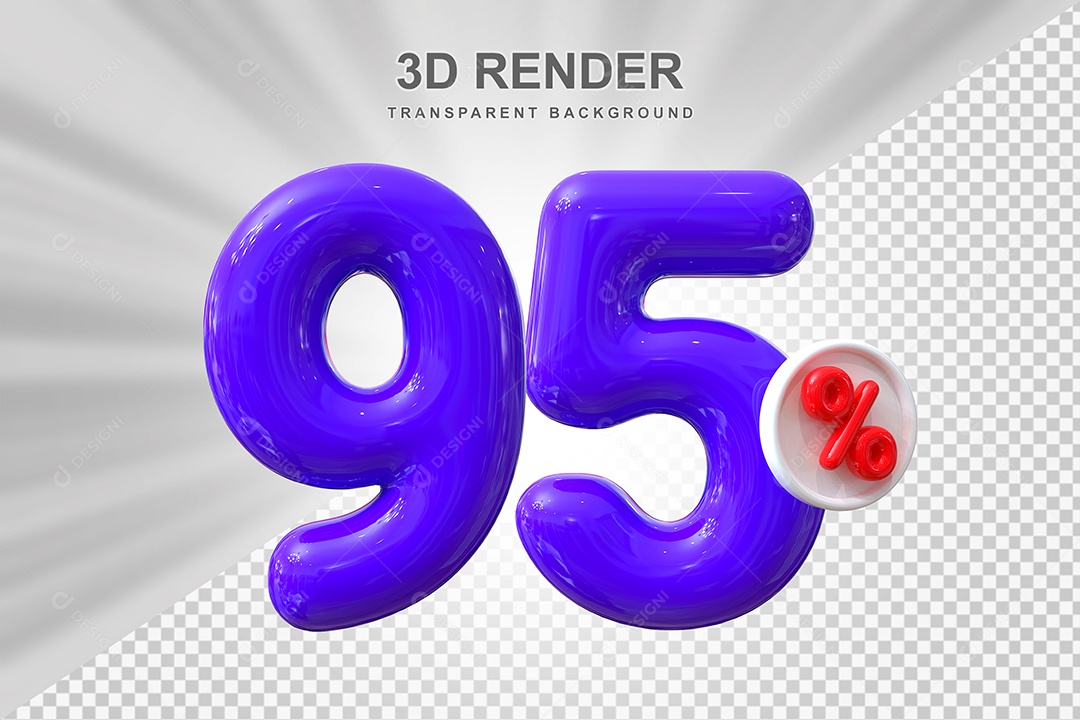 Número de Desconto 95% Elemento 3D Roxo para Composição PSD