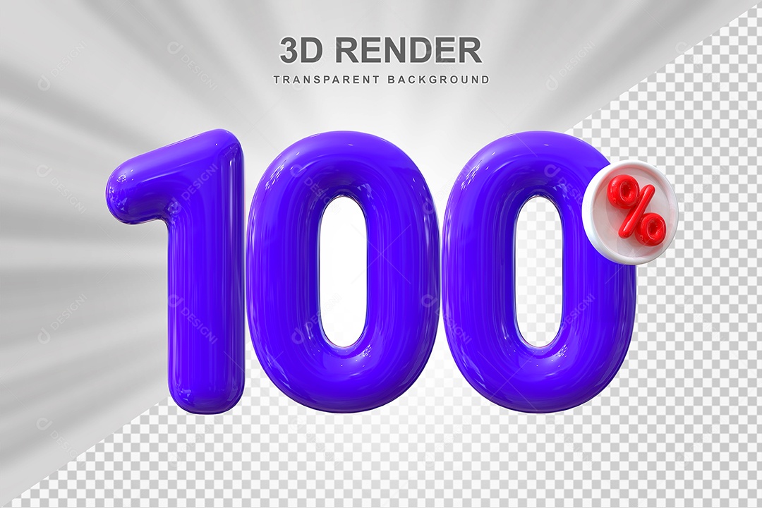 Número de Desconto 100% Elemento 3D Roxo para Composição PSD