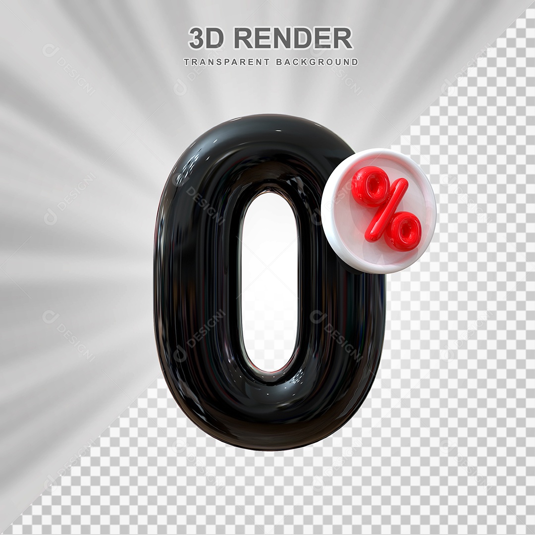 Número de Desconto 0% Elemento 3D Preto para Composição PSD