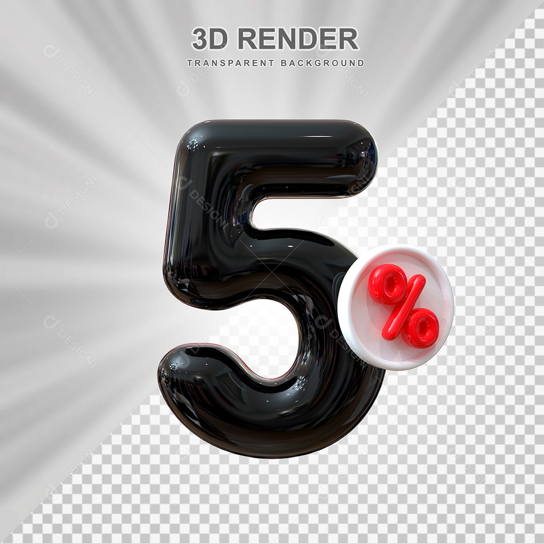 Número de Desconto 5% Elemento 3D Preto para Composição PSD