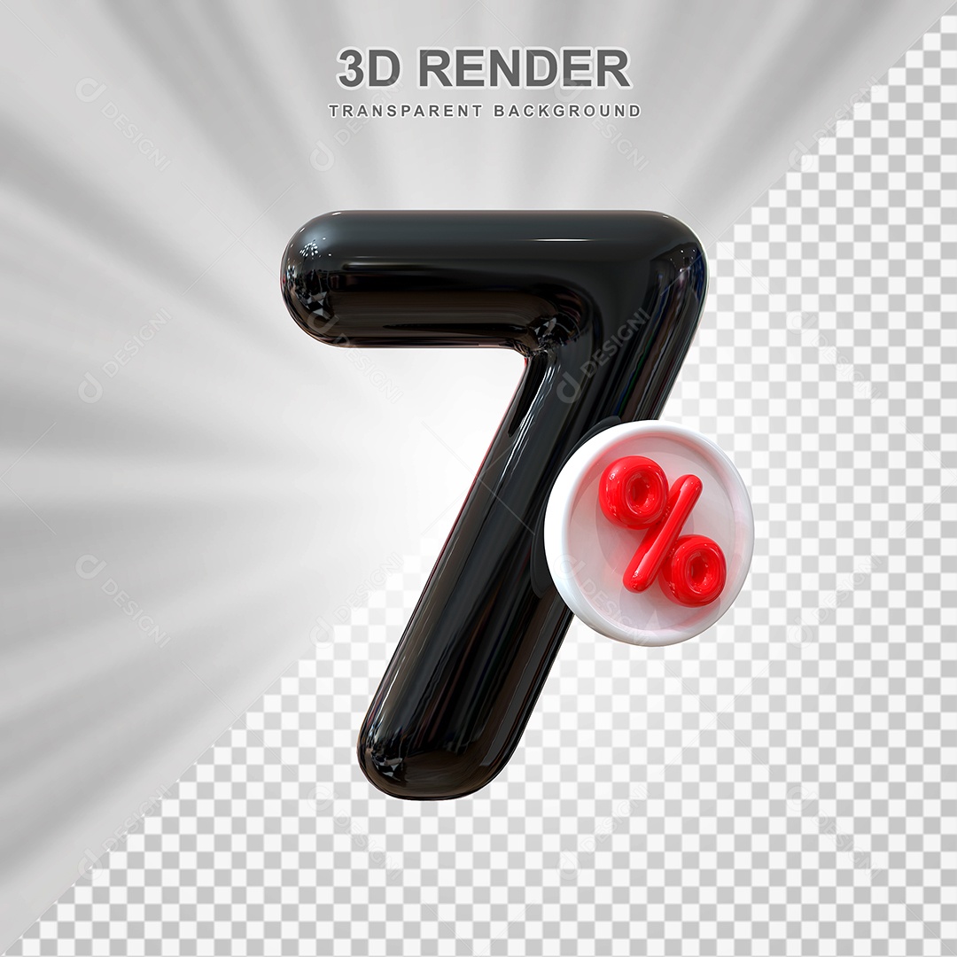 Número de Desconto 7% Elemento 3D Preto para Composição PSD