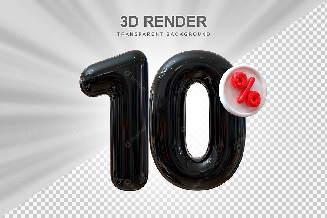 Número de Desconto 10% Elemento 3D Preto para Composição PSD