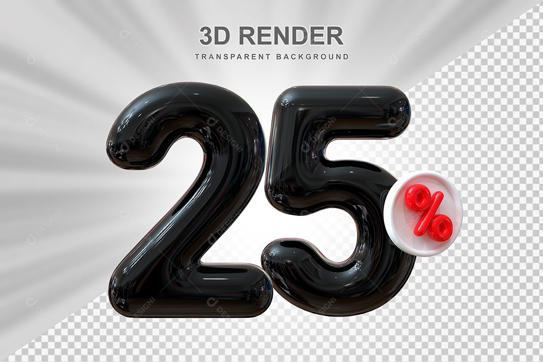 Número de Desconto 25% Elemento 3D Preto para Composição PSD