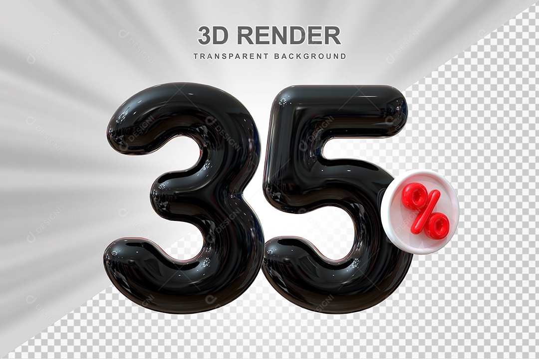 Número de Desconto 35% Elemento 3D Preto para Composição PSD