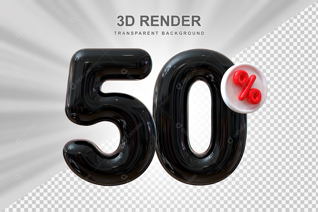 Número de Desconto 50% Elemento 3D Preto para Composição PSD