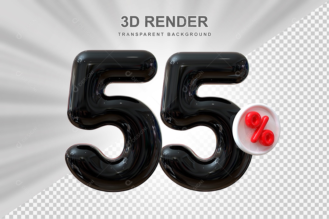 Número de Desconto 55% Elemento 3D Preto para Composição PSD