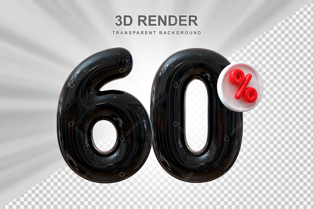Número de Desconto 60% Elemento 3D Preto para Composição PSD