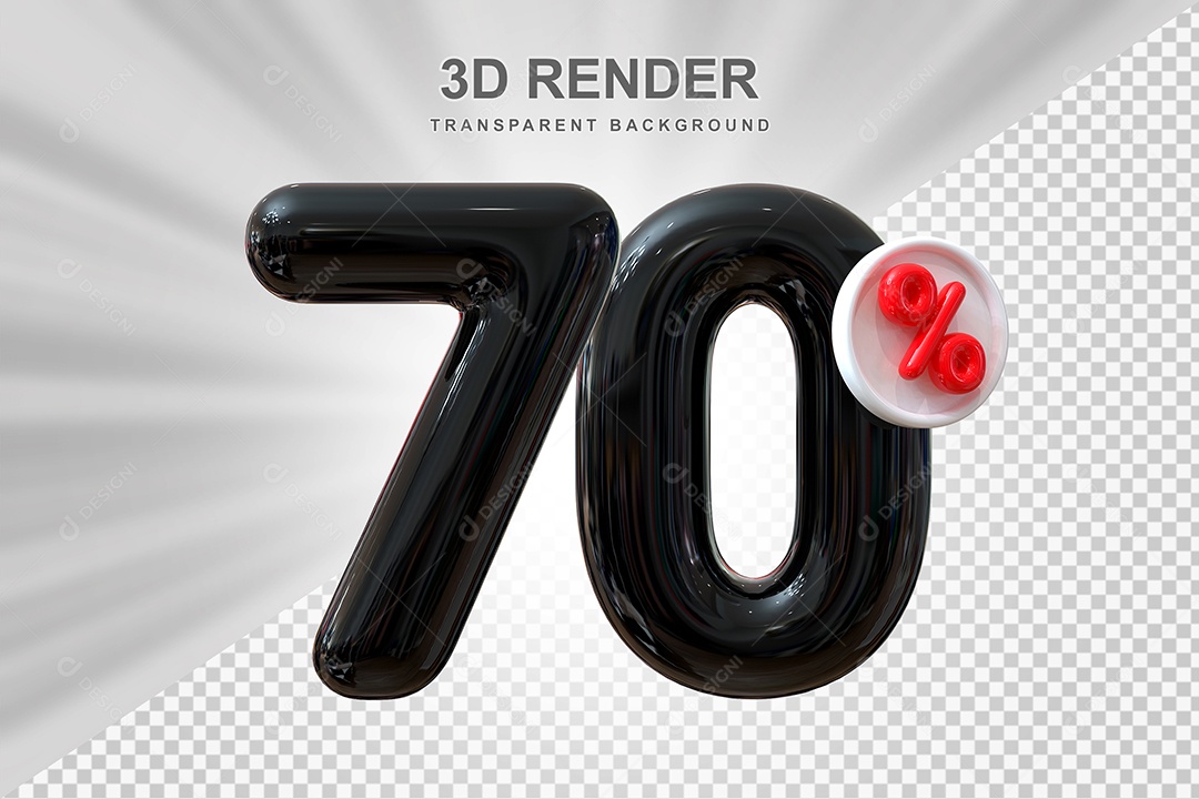 Número de Desconto 70% Elemento 3D Preto para Composição PSD