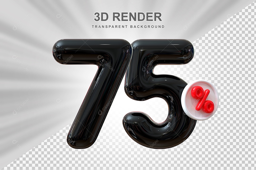 Número de Desconto 75% Elemento 3D Preto para Composição PSD