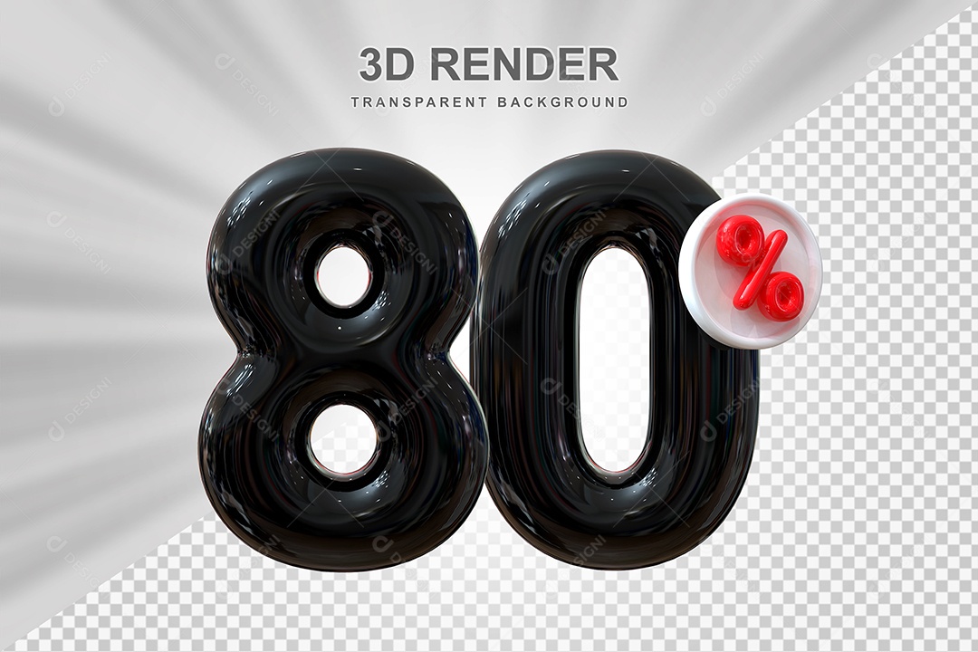 Número de Desconto 80% Elemento 3D Preto para Composição PSD