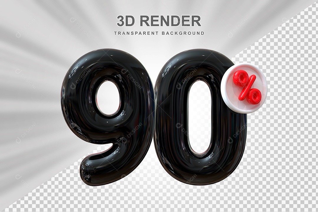 Número de Desconto 90% Elemento 3D Preto para Composição PSD