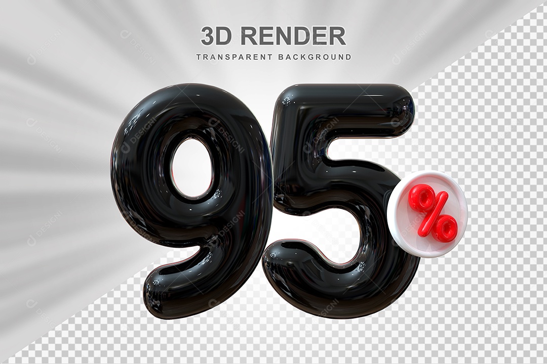 Número de Desconto 95% Elemento 3D Preto para Composição PSD