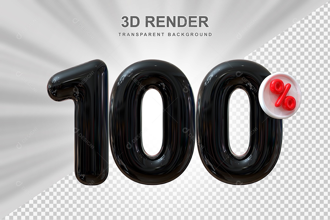 Número de Desconto 100% Elemento 3D Preto para Composição PSD