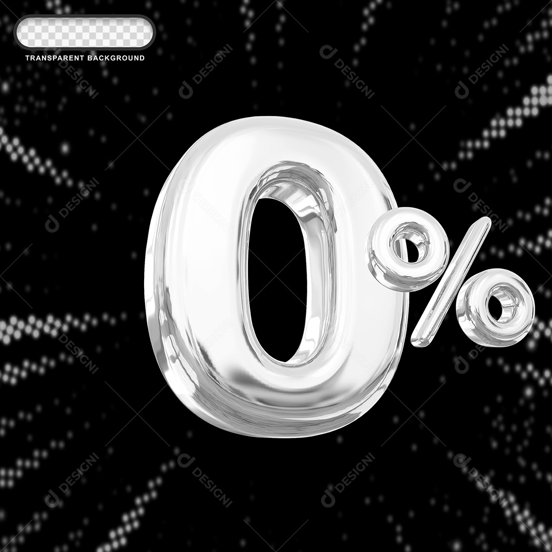 Número de Desconto 0% Elemento 3D Prata para Composição PSD