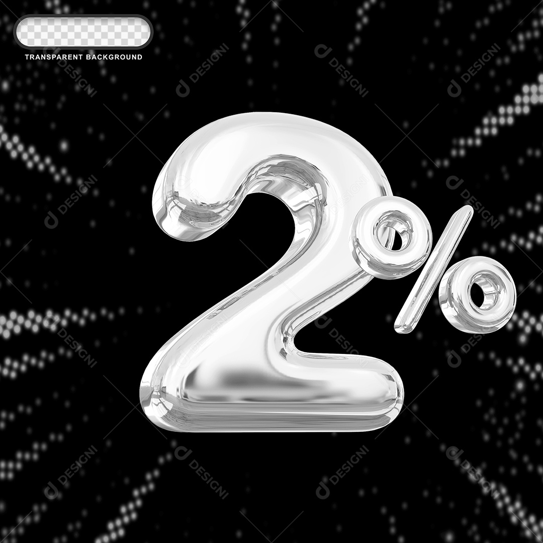 Número de Desconto 2% Elemento 3D Prata para Composição PSD