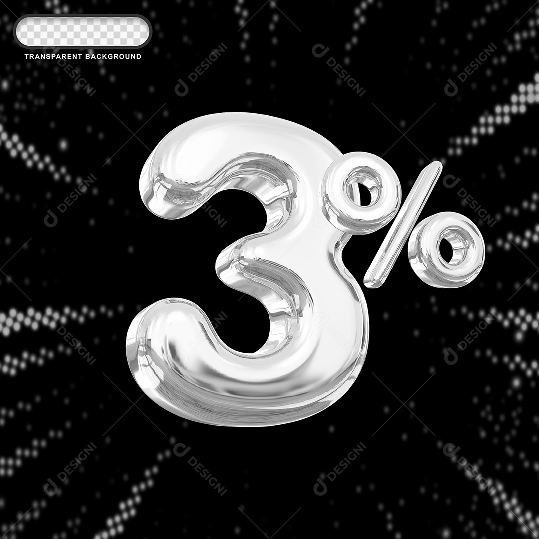 Número de Desconto 3% Elemento 3D Prata para Composição PSD