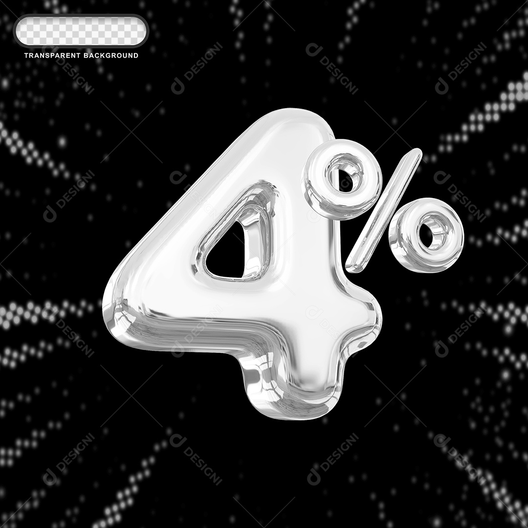 Número de Desconto 4% Elemento 3D Prata para Composição PSD