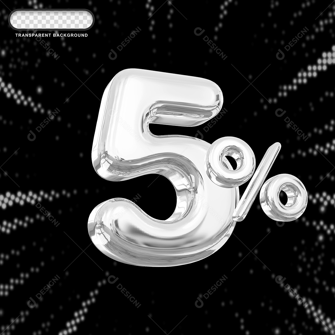 Número de Desconto 5% Elemento 3D Prata para Composição PSD