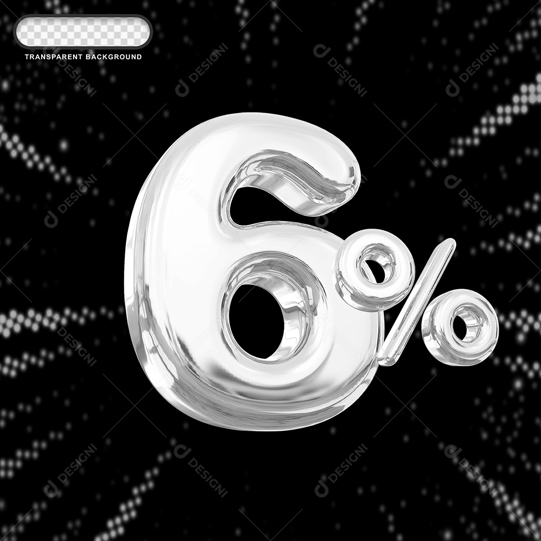 Número de Desconto 6% Elemento 3D Prata para Composição PSD