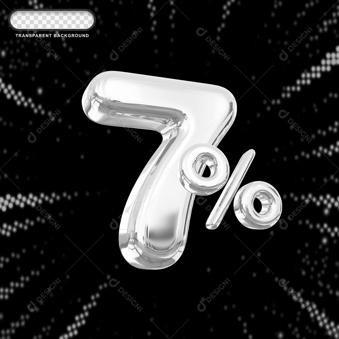 Número de Desconto 7% Elemento 3D Prata para Composição PSD
