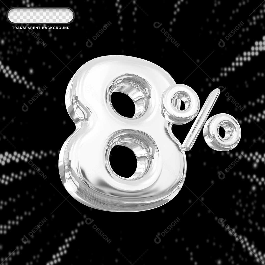 Número de Desconto 8% Elemento 3D Prata para Composição PSD