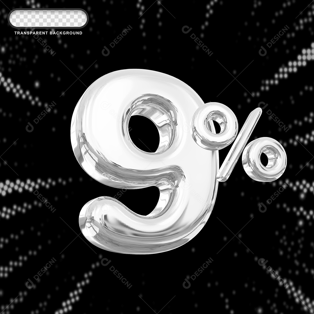 Número de Desconto 9% Elemento 3D Prata para Composição PSD