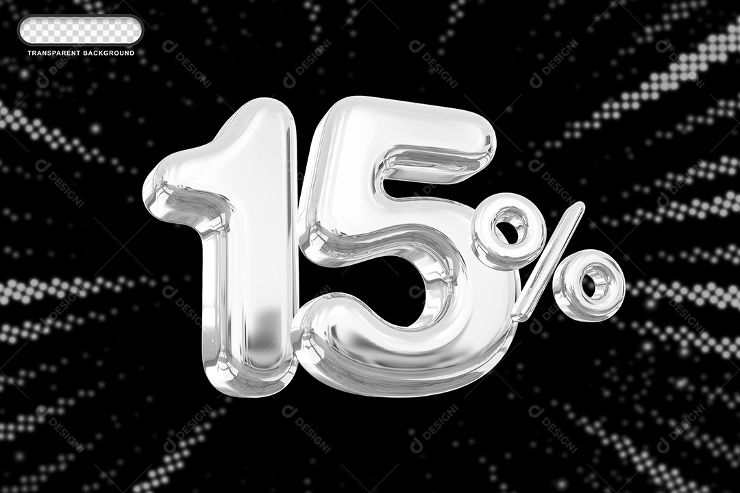 Número de Desconto 15% Elemento 3D Prata para Composição PSD