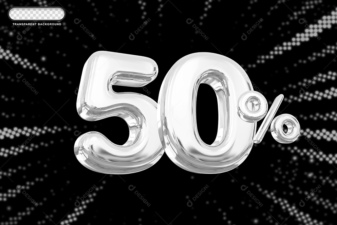 Número de Desconto 50% Elemento 3D Prata para Composição PSD