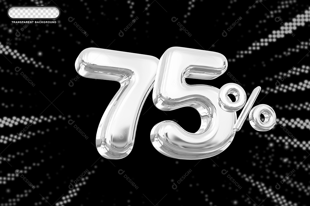 Número de Desconto 75% Elemento 3D Prata para Composição PSD