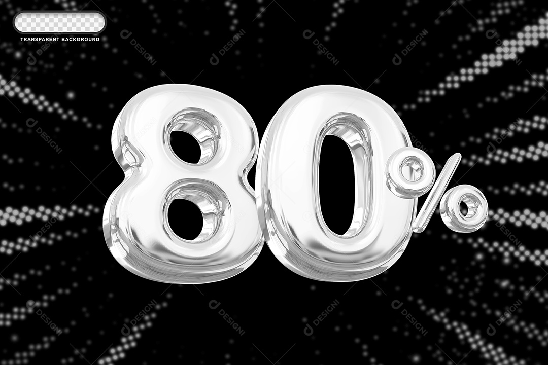 Número de Desconto 80% Elemento 3D Prata para Composição PSD