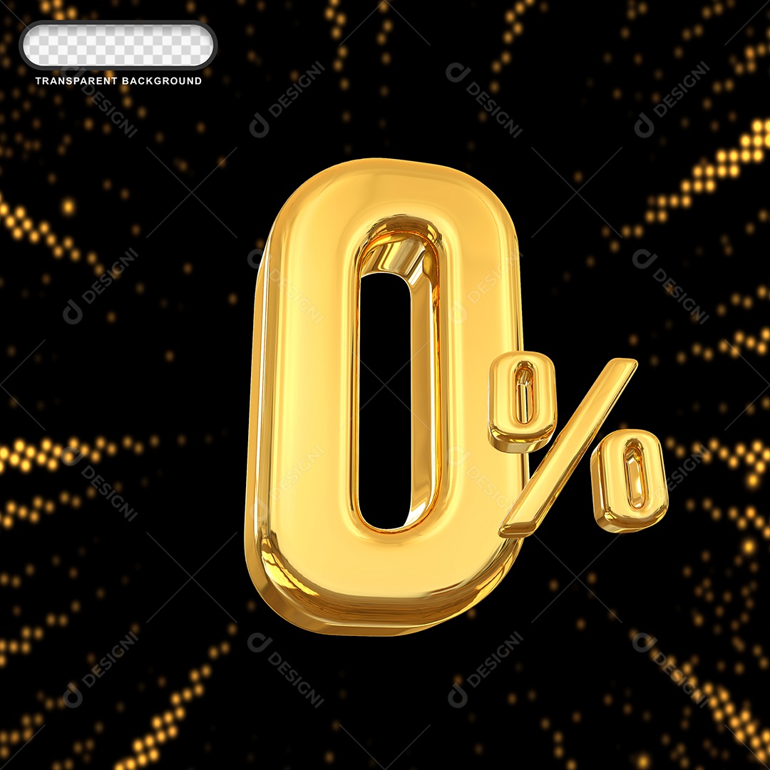 Número de Desconto 0% Elemento 3D Dourado para Composição PSD