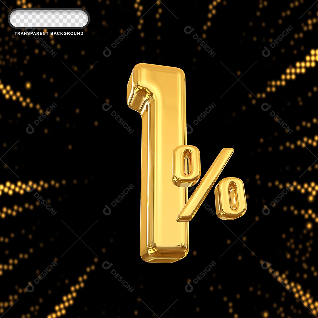 Número de Desconto 1% Elemento 3D Dourado para Composição PSD