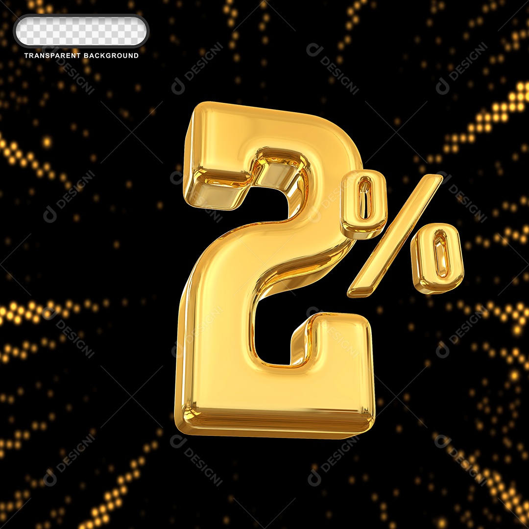 Número de Desconto 2% Elemento 3D Dourado para Composição PSD