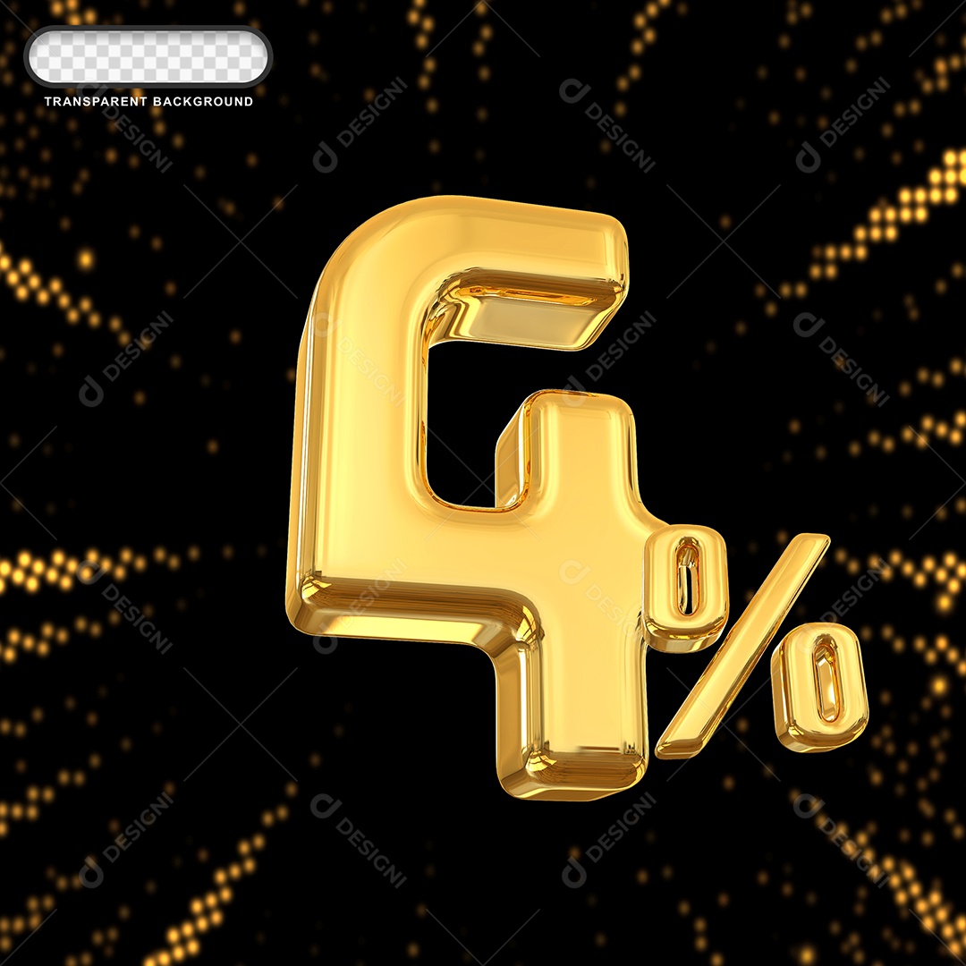 Número de Desconto 4% Elemento 3D Dourado para Composição PSD
